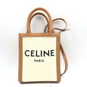 Celine Vertical Cabas bag canvas tan calfskin leather shoulder bag
